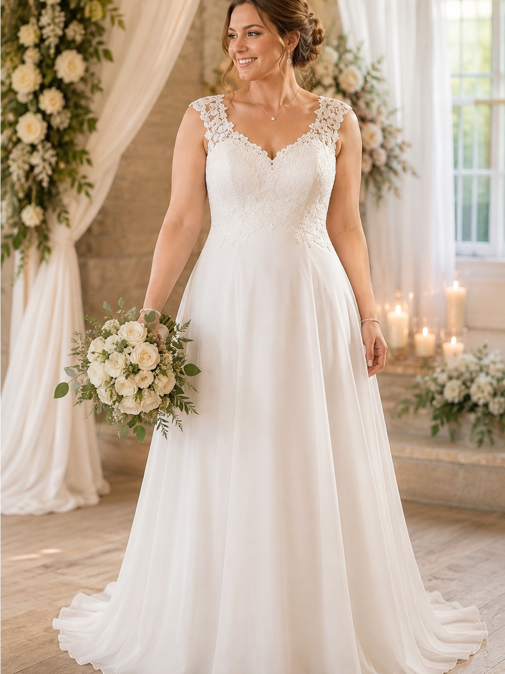 ABaoWedding Lace Double V-Neck Wedding Dress Sleeveless Bridal Gown 14 NWOT